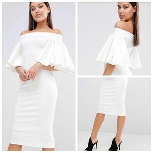 AQ/AQ Rising Bardot Frill Sleeve Midi Dress